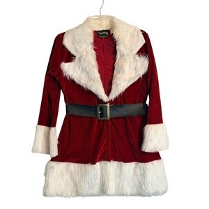 Underwraps Red Velvet Santa Claus Costume Jacket Faux Fur Trim Belted Womens MD